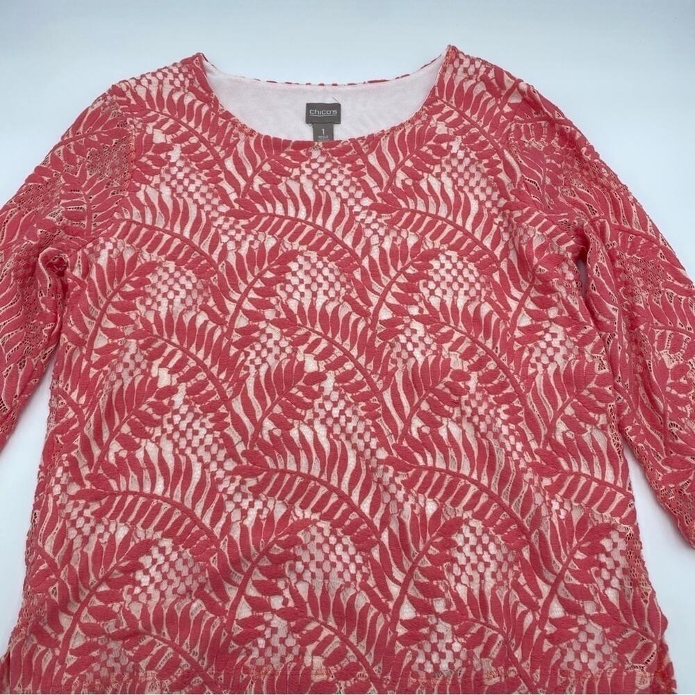 Chico’s Blouse Lace Coral 3/4 Sleeve Medium